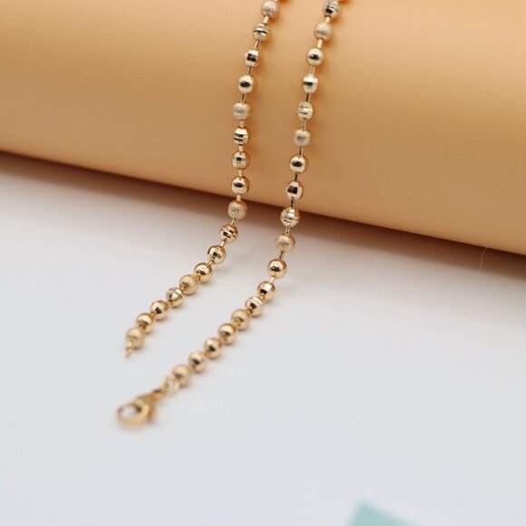 "Textured Bead Rose Gold Necklace Shiny Ball Chain, XPNL0128 - Picture 4 of 11